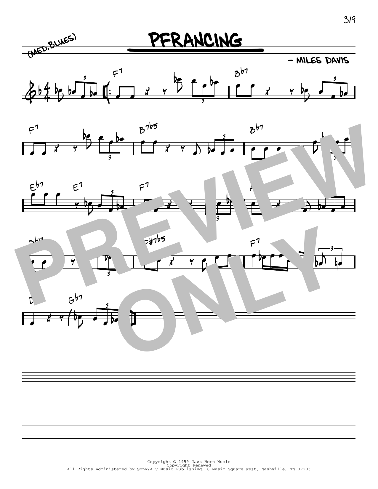 Miles Davis Pfrancing [Reharmonized version] (arr. Jack Grassel) sheet music notes and chords arranged for Real Book – Melody & Chords