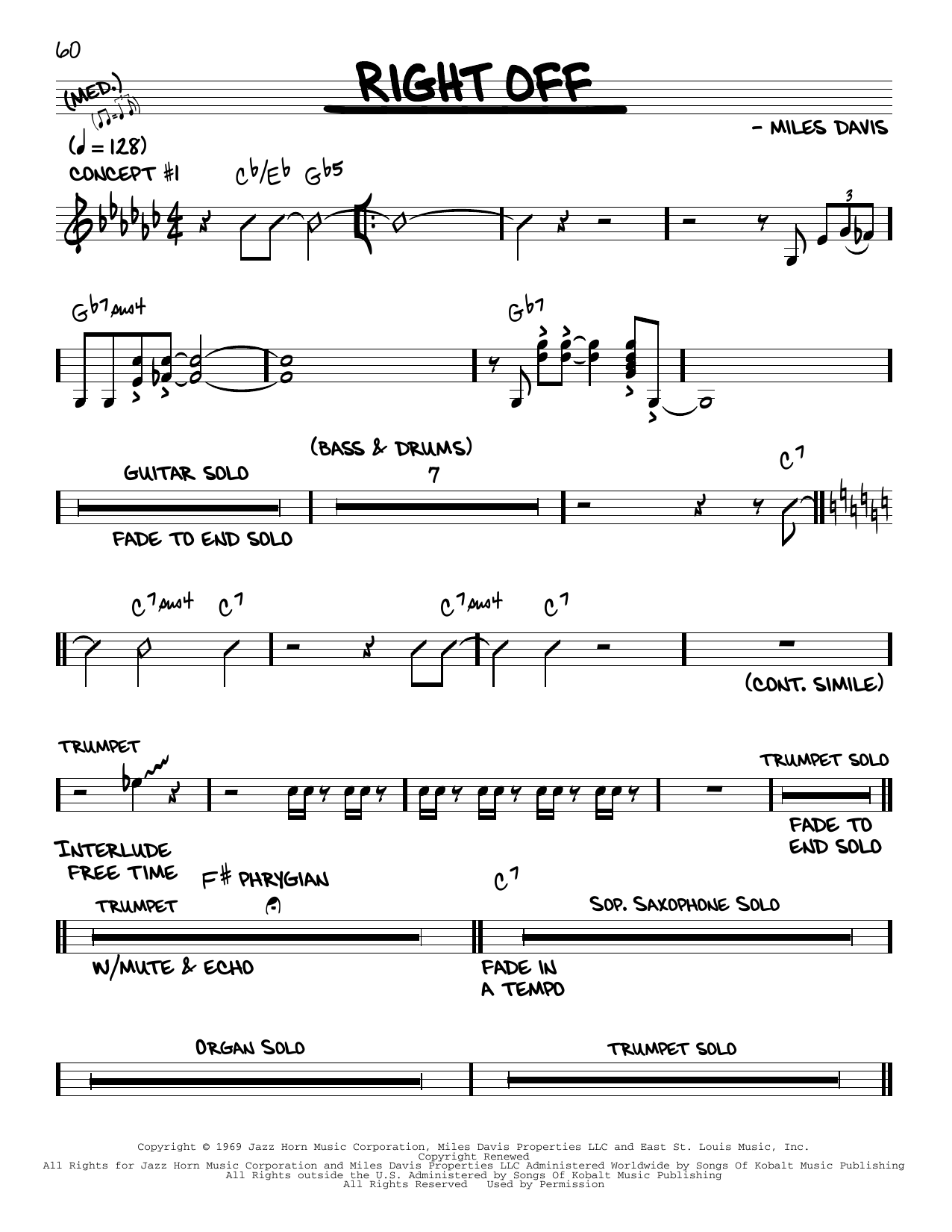 Miles Davis Right Off sheet music notes and chords arranged for Real Book – Melody & Chords