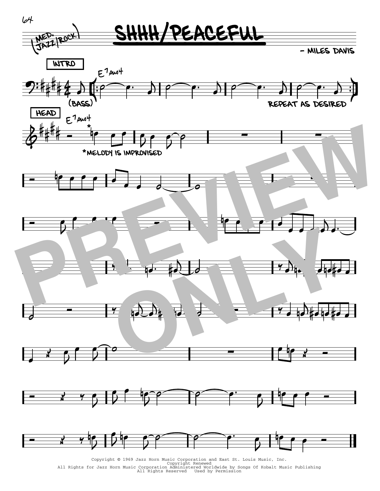 Miles Davis Shhh/Peaceful sheet music notes and chords arranged for Real Book – Melody & Chords