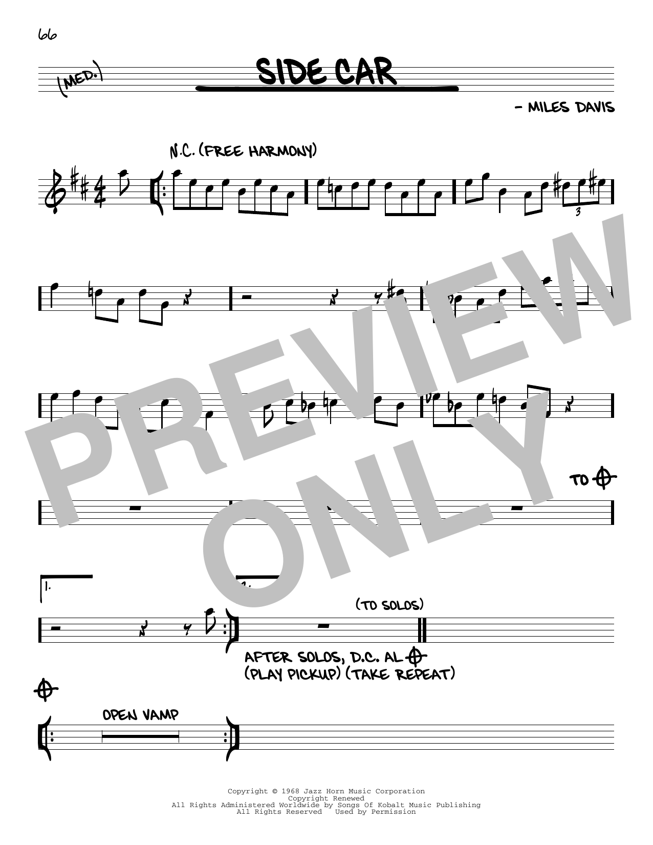 Miles Davis Side Car sheet music notes and chords arranged for Real Book – Melody & Chords
