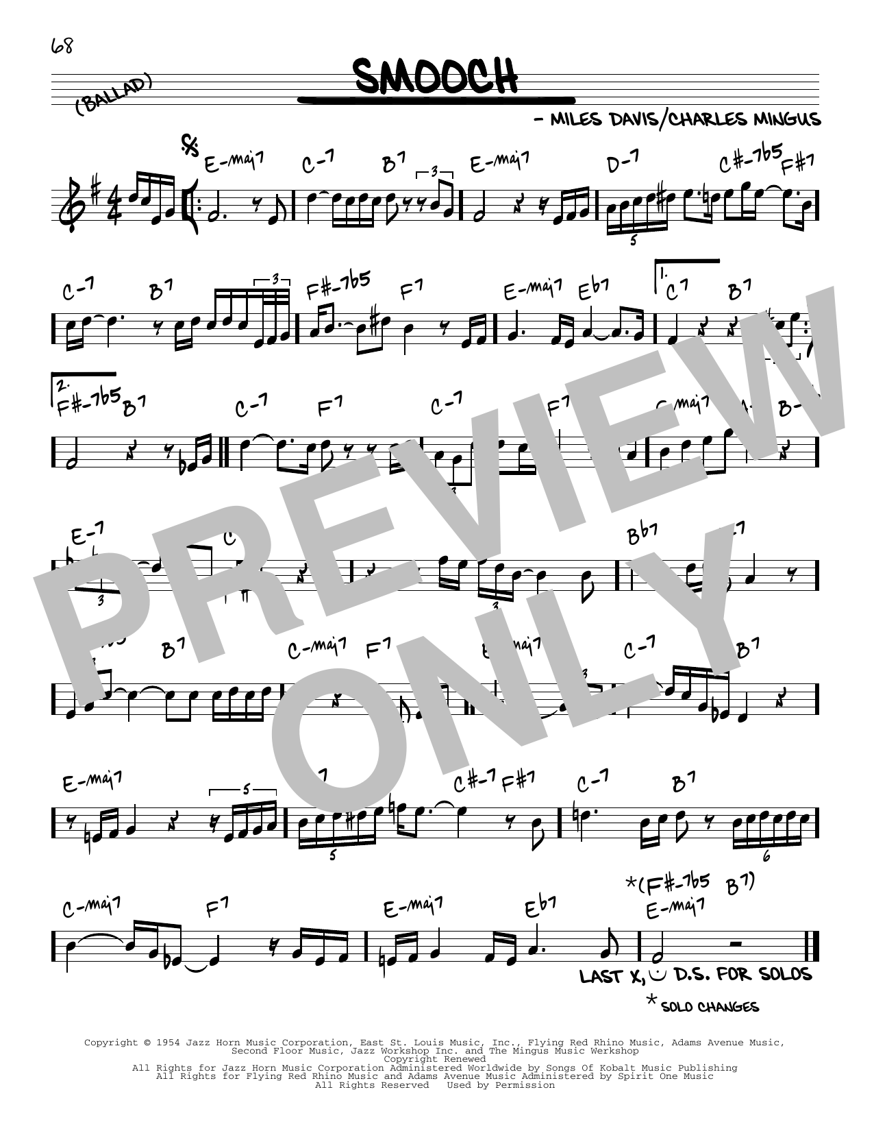 Miles Davis Smooch sheet music notes and chords arranged for Real Book – Melody & Chords