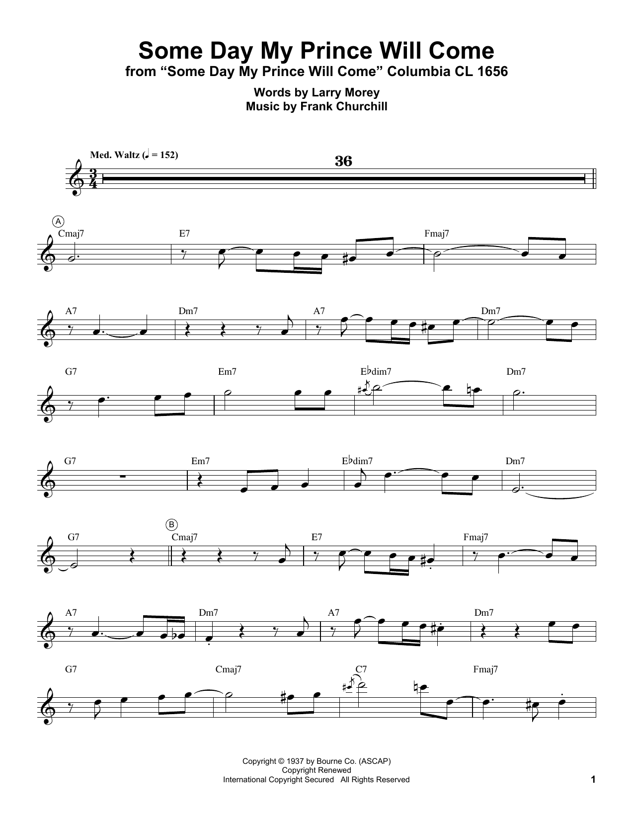 Miles Davis Some Day My Prince Will Come (from Snow White And The Seven Dwarfs) sheet music notes and chords arranged for Trumpet Transcription