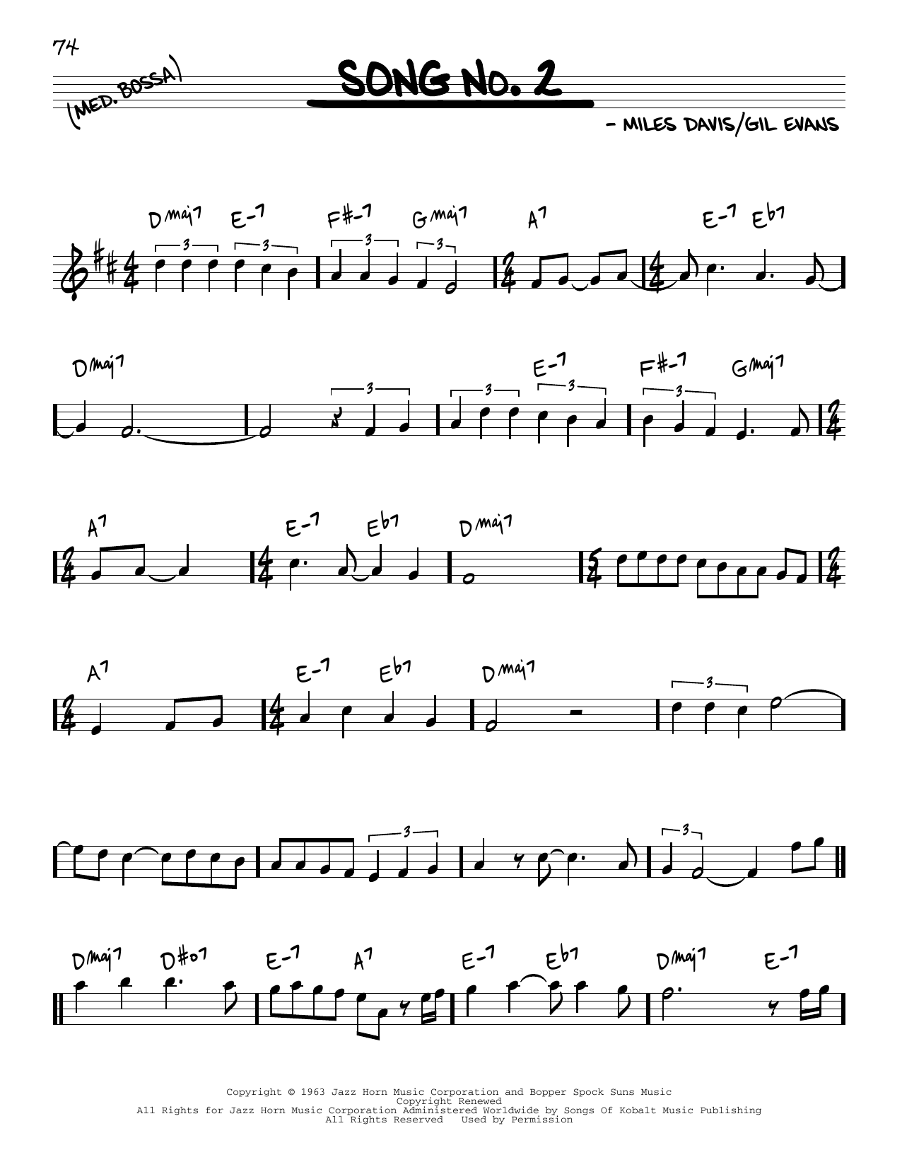 Miles Davis Song No. 2 sheet music notes and chords arranged for Real Book – Melody & Chords