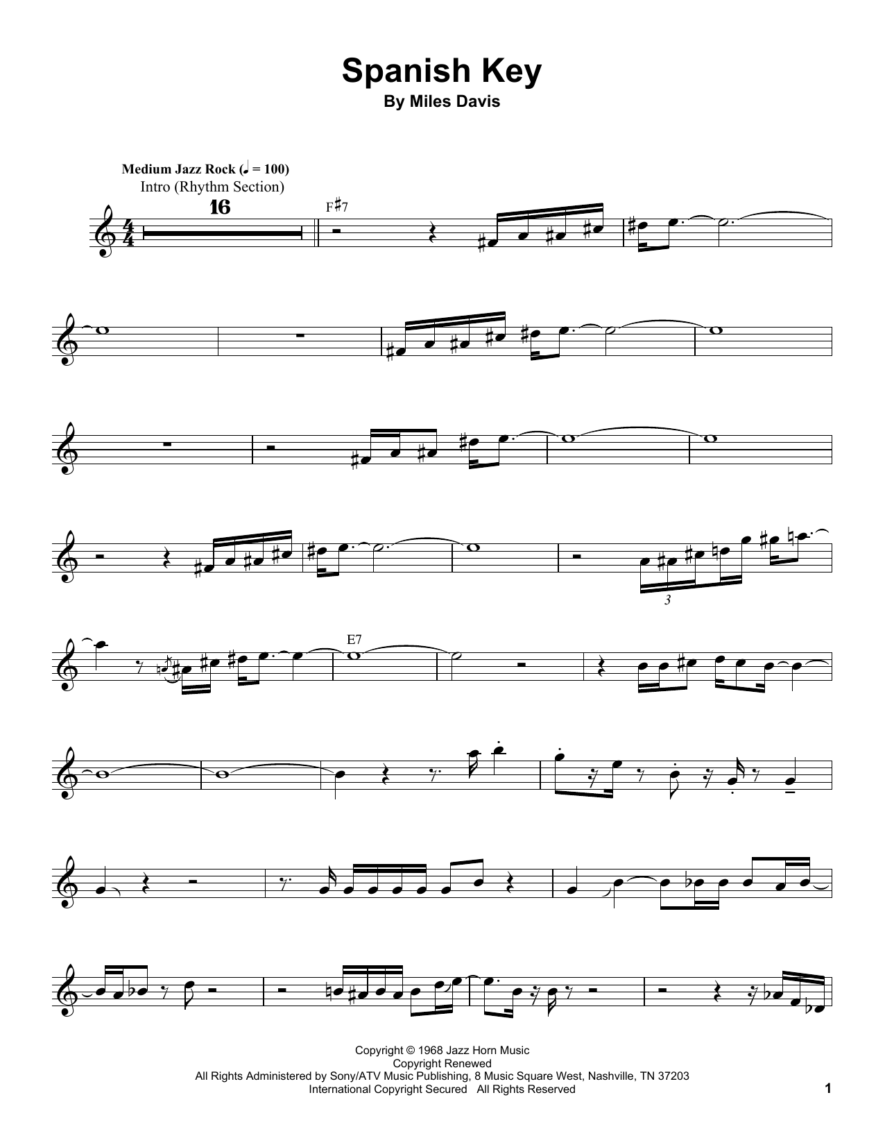 Miles Davis Spanish Key sheet music notes and chords arranged for Trumpet Transcription