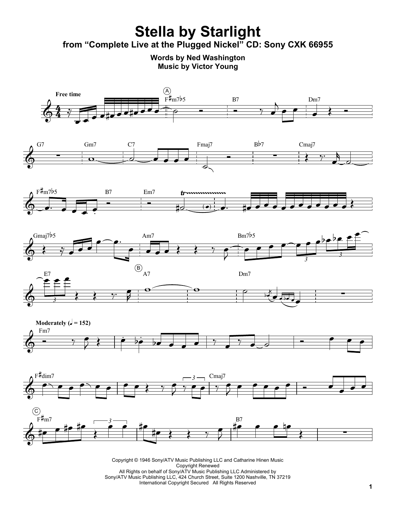 Miles Davis Stella By Starlight sheet music notes and chords arranged for Trumpet Transcription