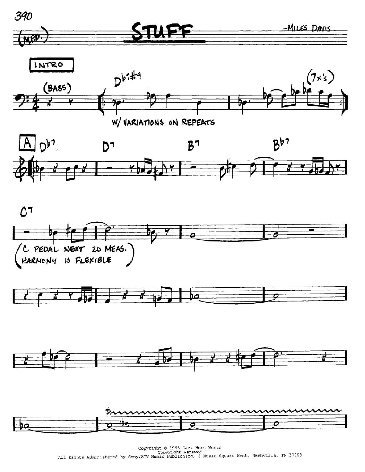Miles Davis Stuff sheet music notes and chords arranged for Real Book – Melody & Chords – Bb Instruments