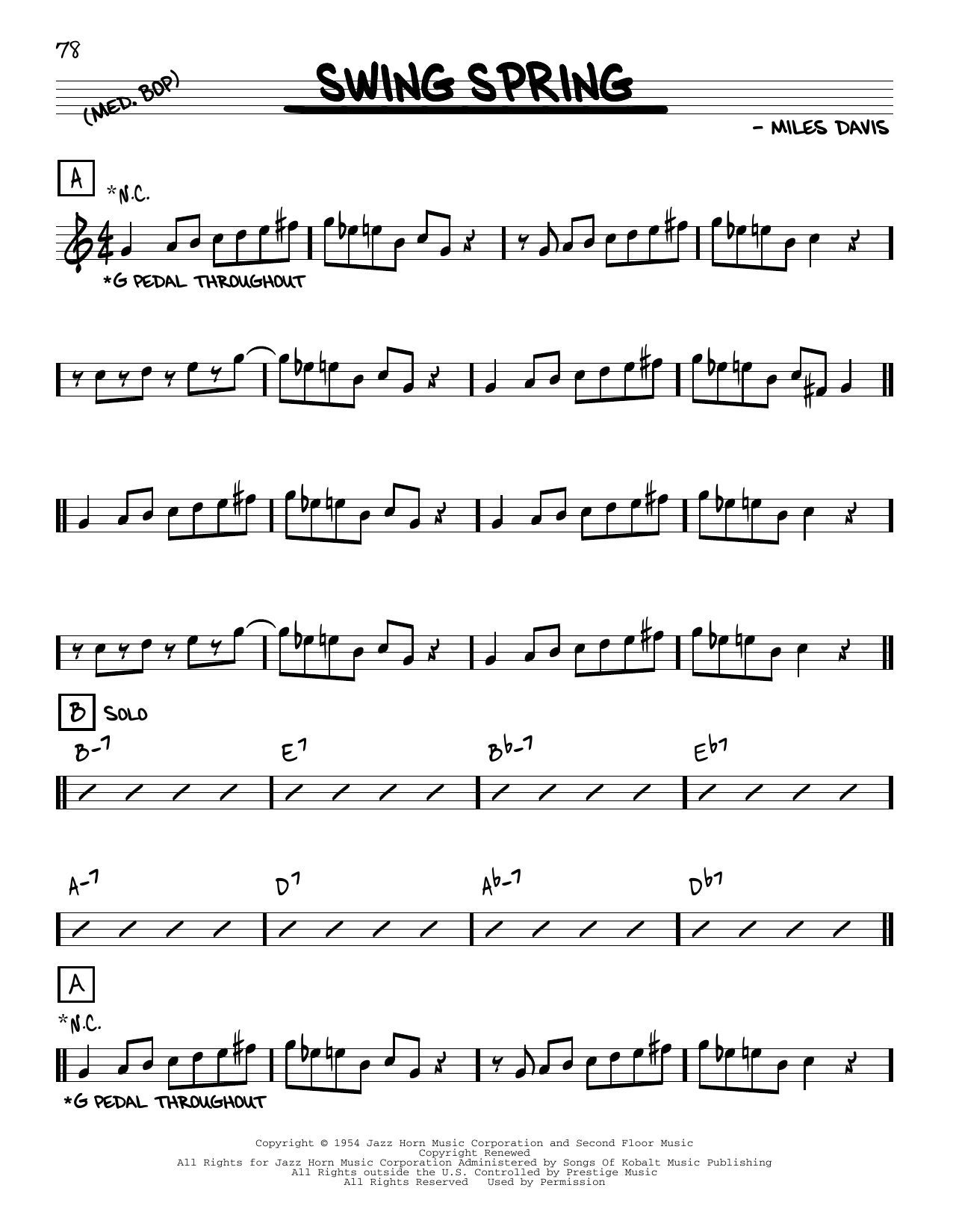 Miles Davis Swing Spring sheet music notes and chords arranged for Real Book – Melody & Chords