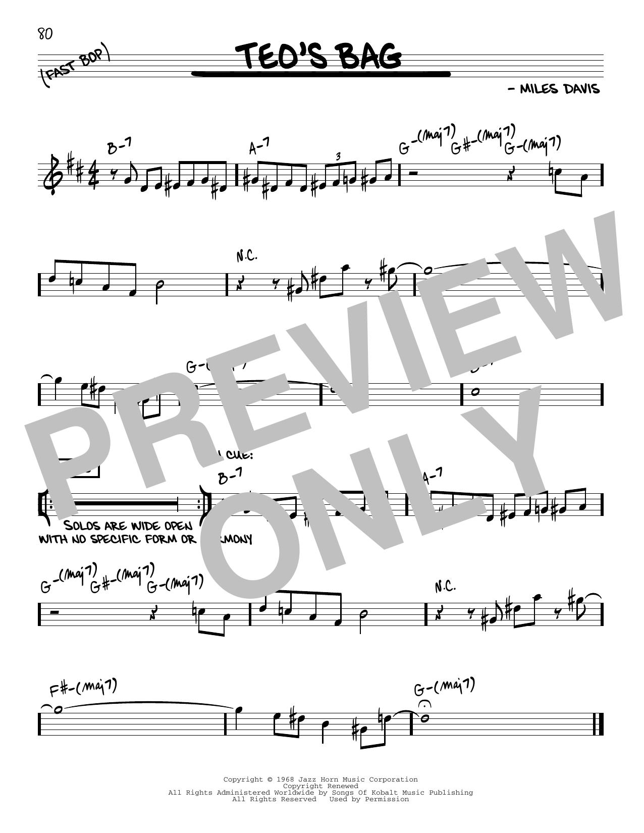 Miles Davis Teo's Bag sheet music notes and chords arranged for Real Book – Melody & Chords
