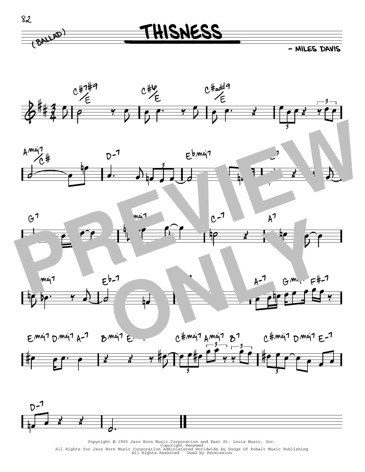 Miles Davis Thisness sheet music notes and chords arranged for Real Book – Melody & Chords