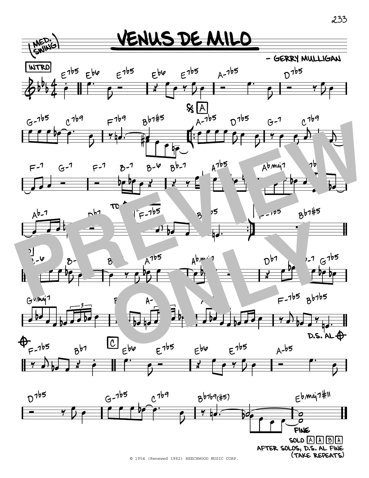 Miles Davis Venus De Milo sheet music notes and chords arranged for Real Book – Melody & Chords