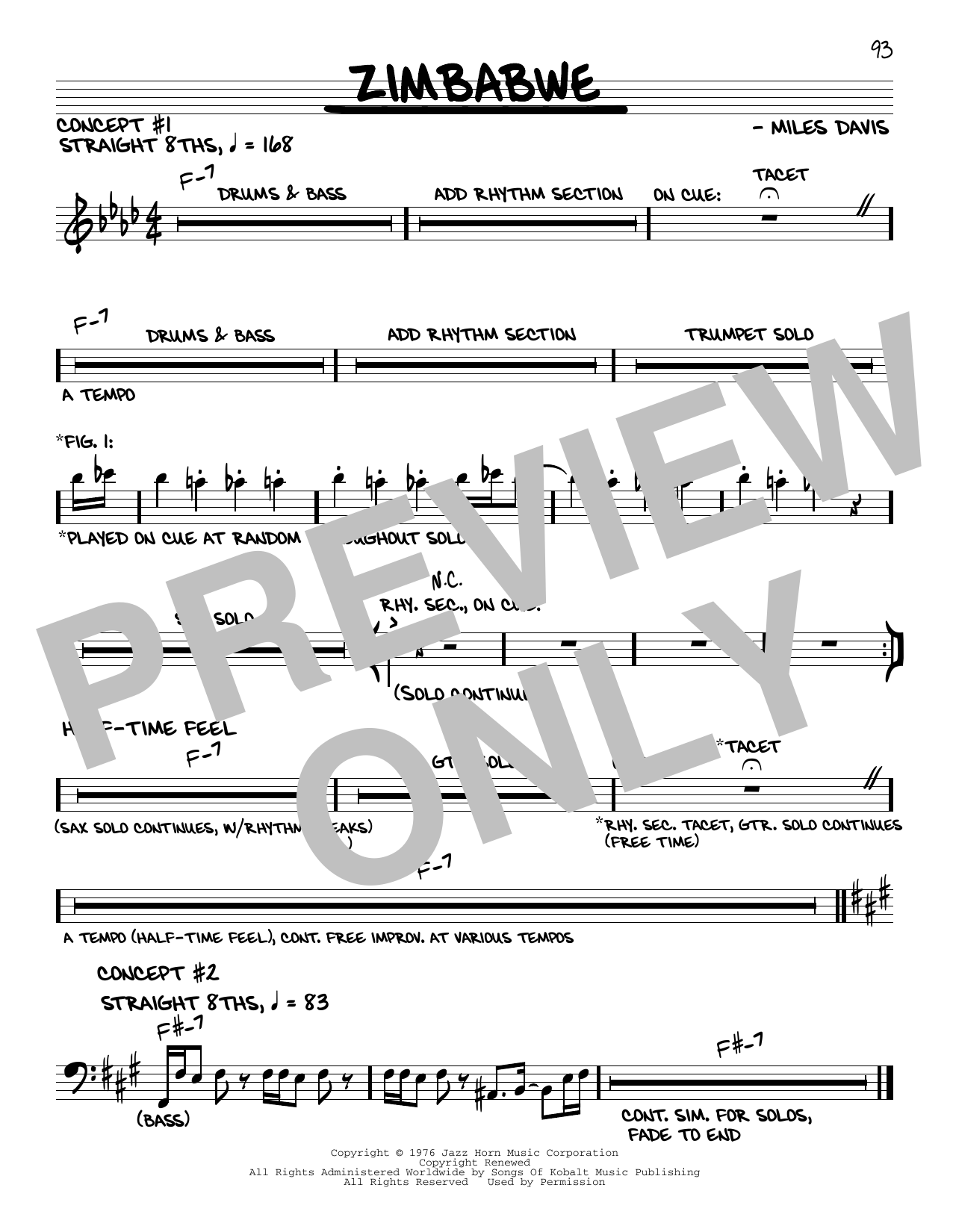 Miles Davis Zimbabwe sheet music notes and chords arranged for Real Book – Melody & Chords