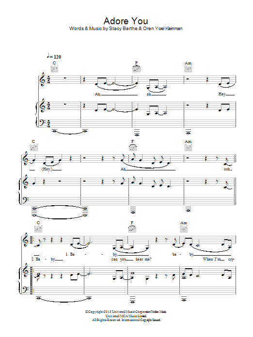 Miley Cyrus Adore You sheet music notes and chords arranged for Piano, Vocal & Guitar Chords