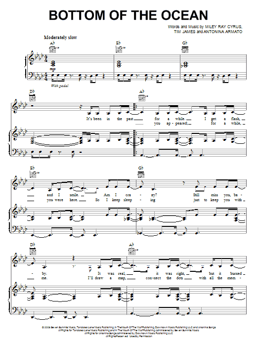 Miley Cyrus Bottom Of The Ocean sheet music notes and chords arranged for Easy Piano