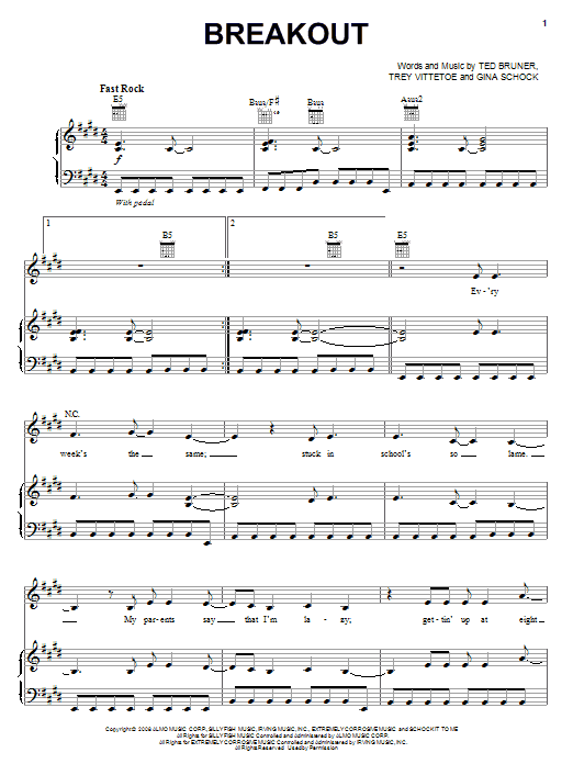 Miley Cyrus Breakout sheet music notes and chords arranged for Piano, Vocal & Guitar Chords (Right-Hand Melody)