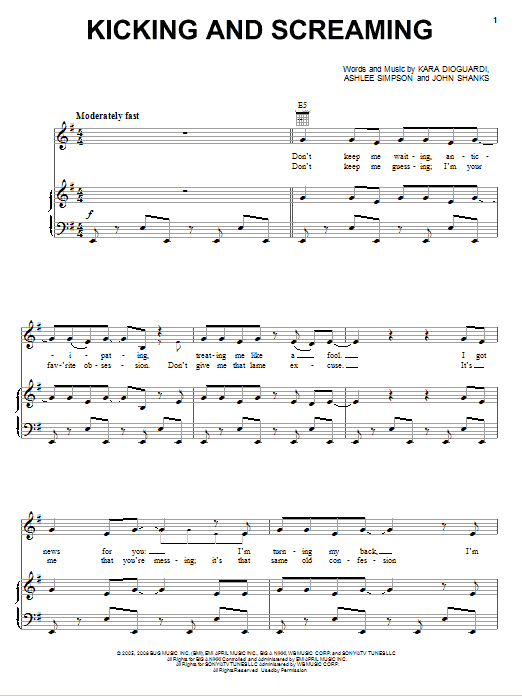 Miley Cyrus Kicking And Screaming sheet music notes and chords arranged for Piano, Vocal & Guitar Chords (Right-Hand Melody)