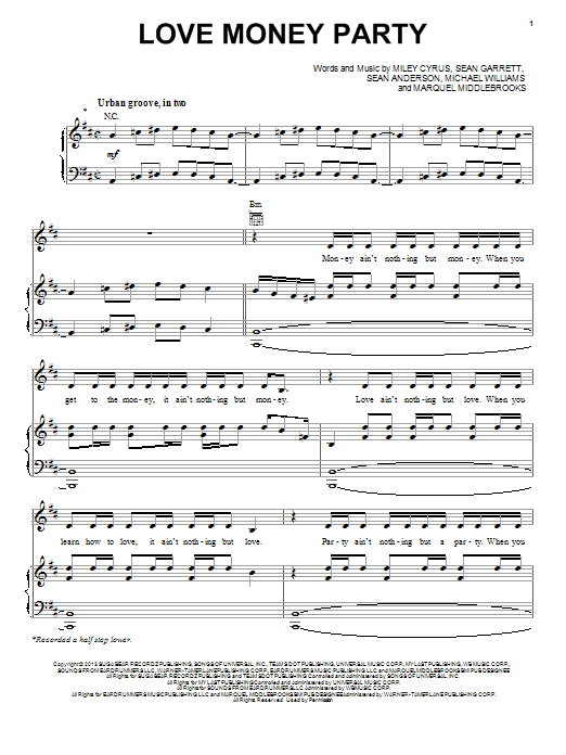 Miley Cyrus Love Money Party sheet music notes and chords arranged for Piano, Vocal & Guitar Chords (Right-Hand Melody)