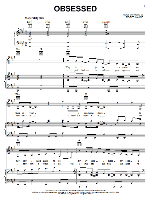 Miley Cyrus Obsessed sheet music notes and chords arranged for Piano, Vocal & Guitar Chords (Right-Hand Melody)