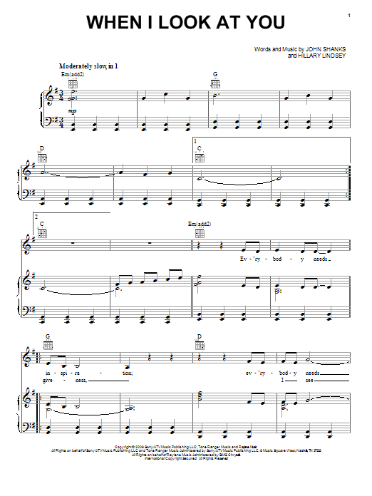 Miley Cyrus When I Look At You sheet music notes and chords arranged for Piano, Vocal & Guitar Chords (Right-Hand Melody)