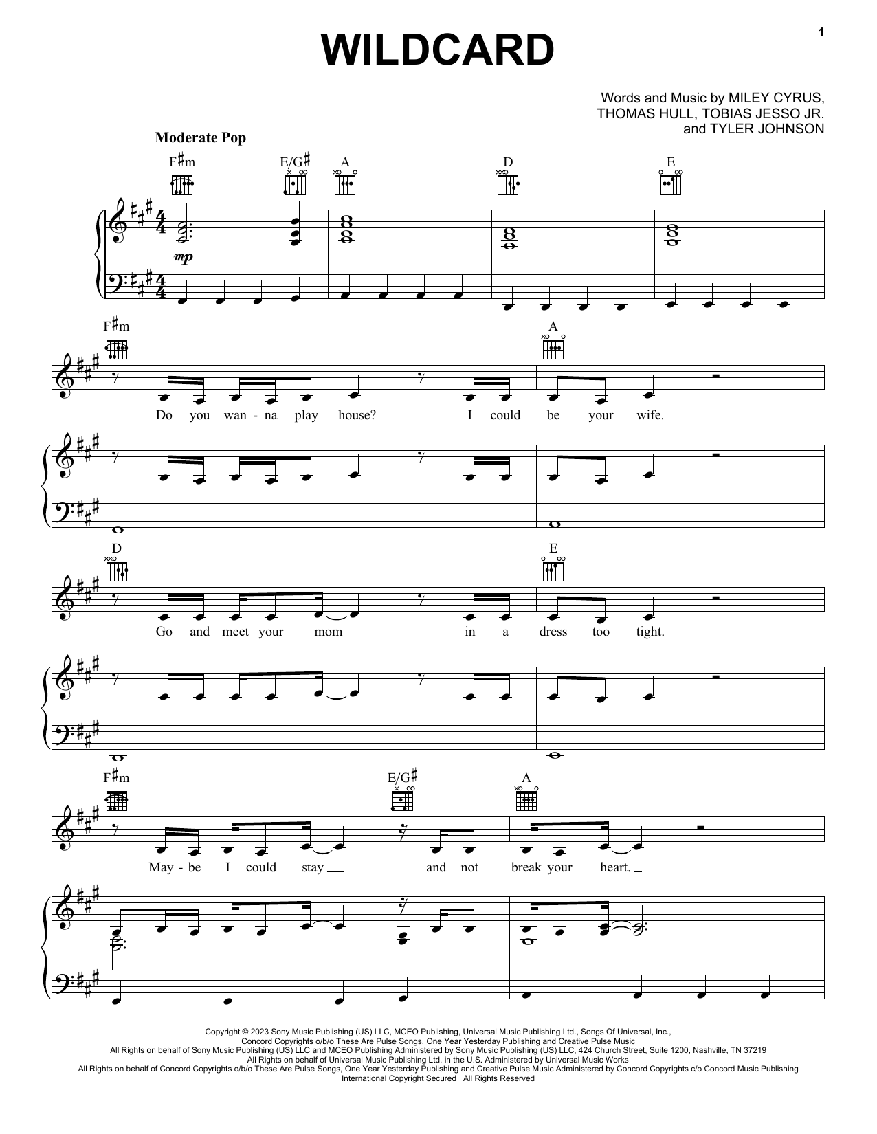 Miley Cyrus Wildcard sheet music notes and chords arranged for Easy Piano