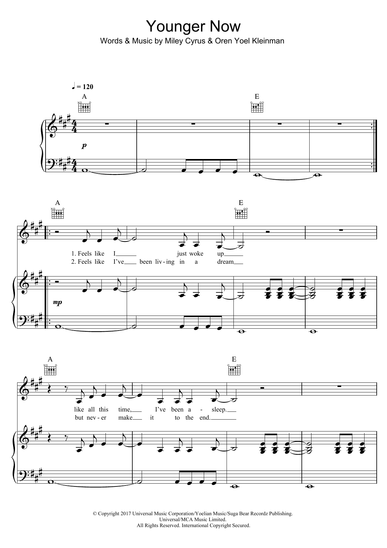 Miley Cyrus Younger Now sheet music notes and chords arranged for Beginner Piano