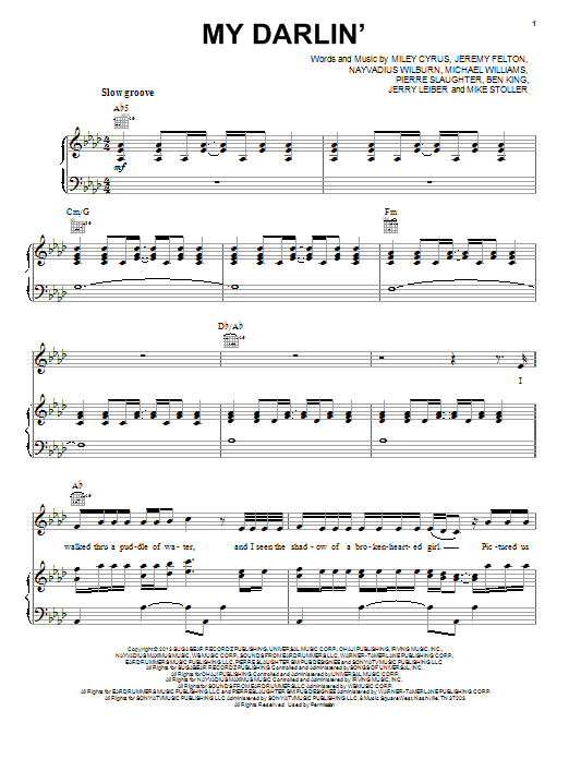Miley Cyrus My Darlin' sheet music notes and chords arranged for Piano, Vocal & Guitar Chords (Right-Hand Melody)