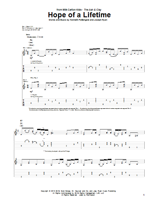 Milk Carton Kids Hope Of A Lifetime sheet music notes and chords arranged for Guitar Tab