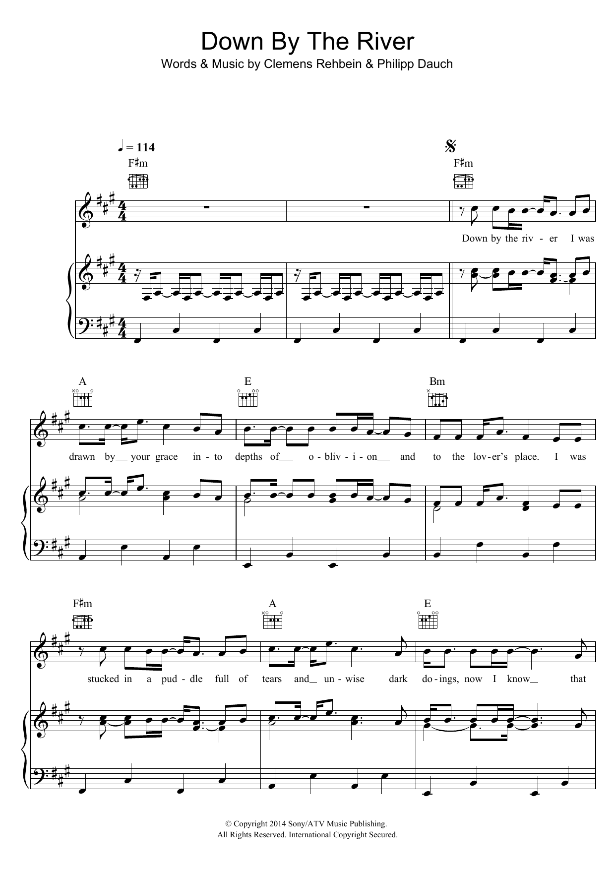 Milky Chance Down By The River sheet music notes and chords arranged for Piano, Vocal & Guitar Chords