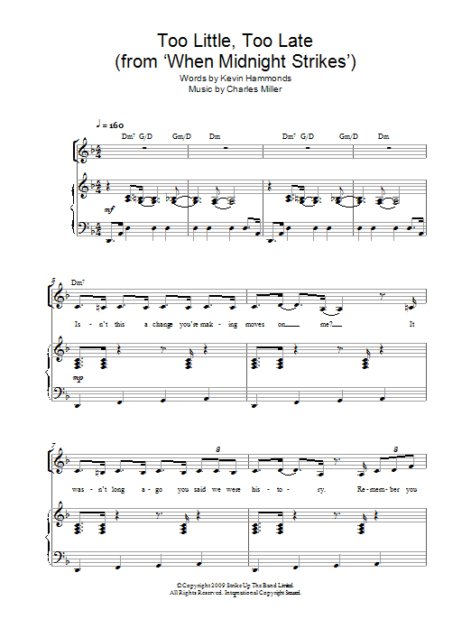 Miller & Hammonds Too Little Too Late sheet music notes and chords arranged for Piano, Vocal & Guitar Chords