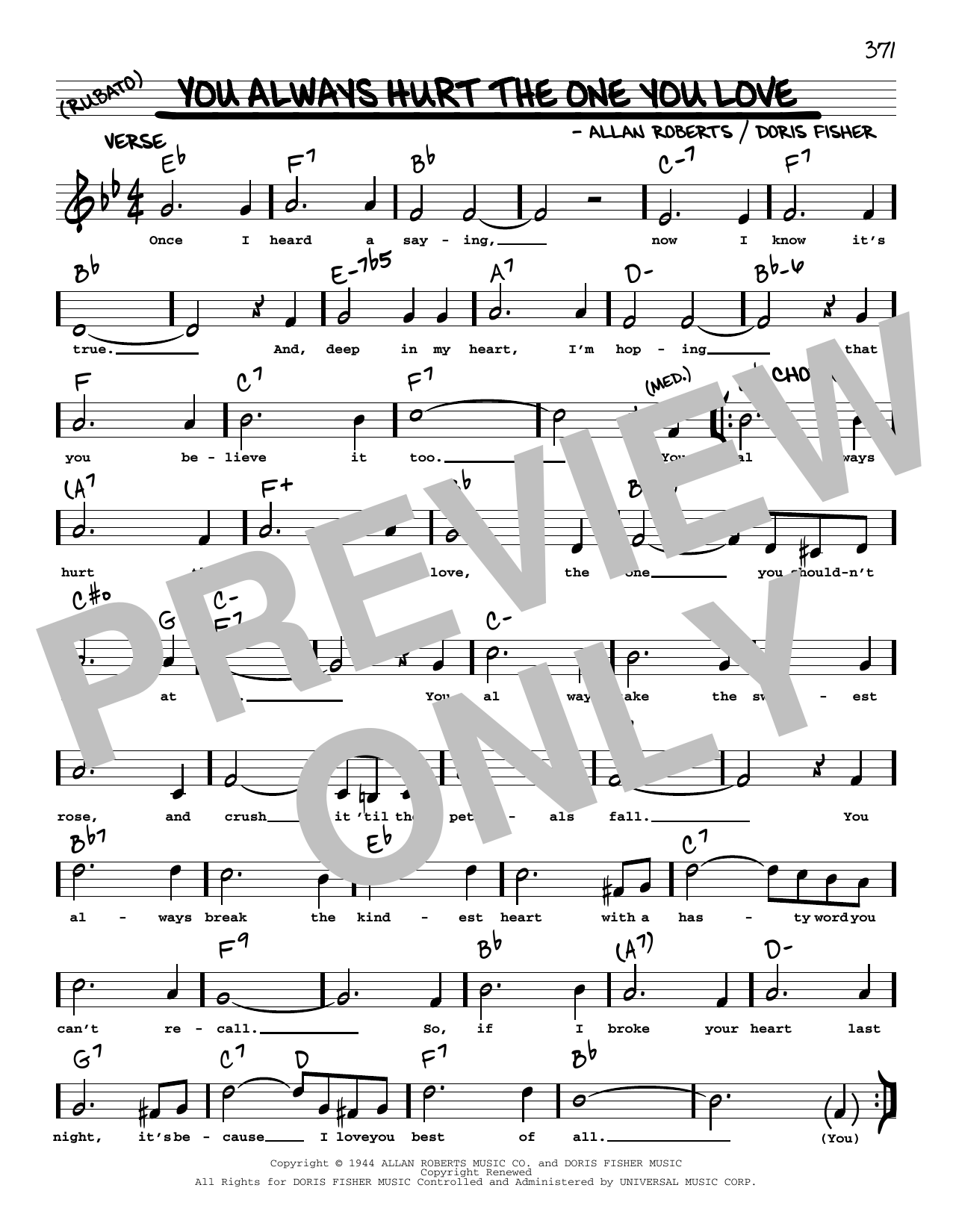 Mills Brothers You Always Hurt The One You Love (arr. Robert Rawlins) sheet music notes and chords arranged for Real Book – Melody, Lyrics & Chords