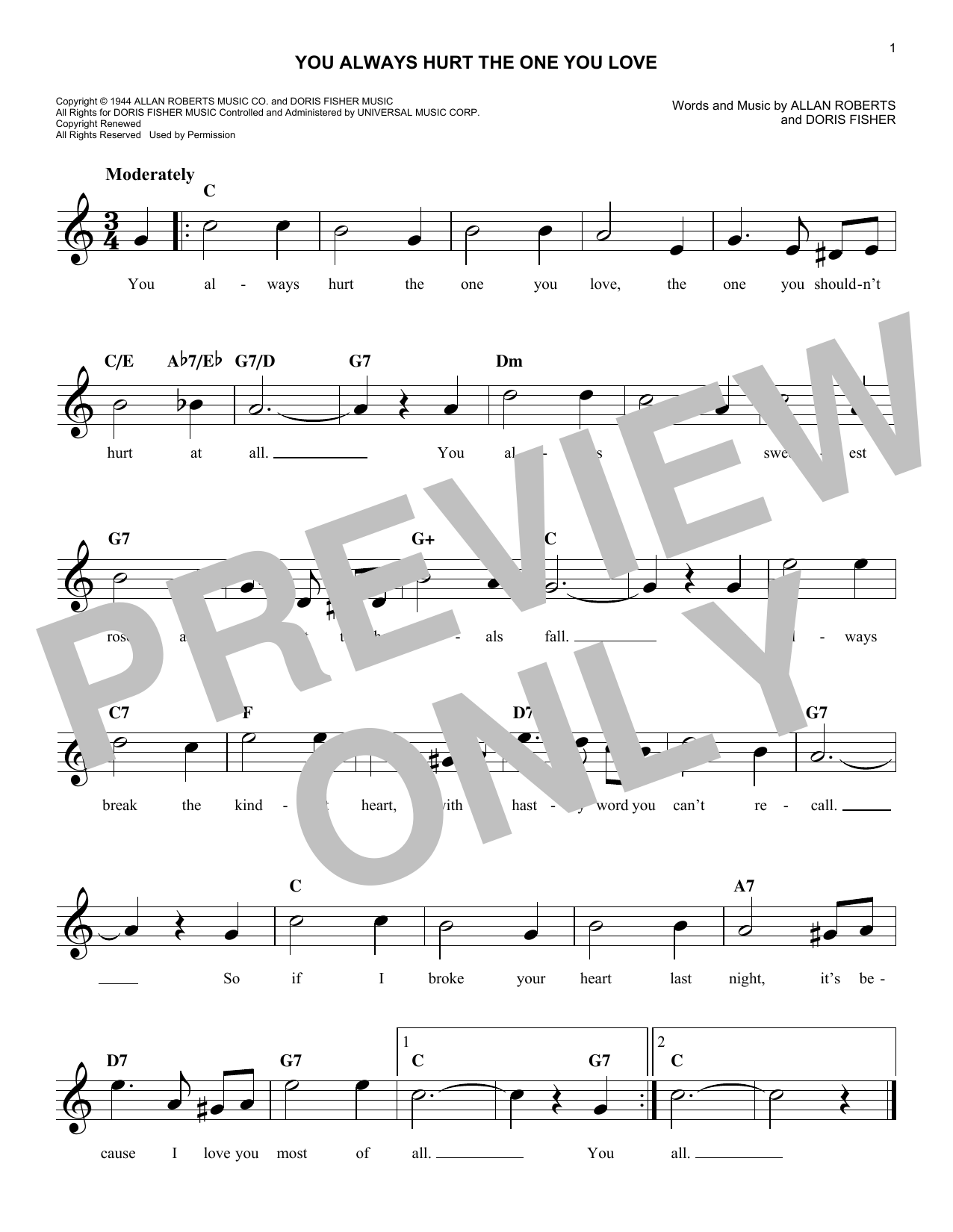 Mills Brothers You Always Hurt The One You Love sheet music notes and chords arranged for Lead Sheet / Fake Book