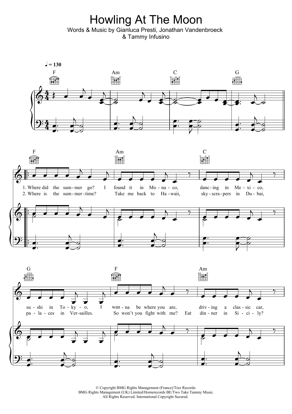 Milow Howling At The Moon sheet music notes and chords arranged for Piano, Vocal & Guitar Chords