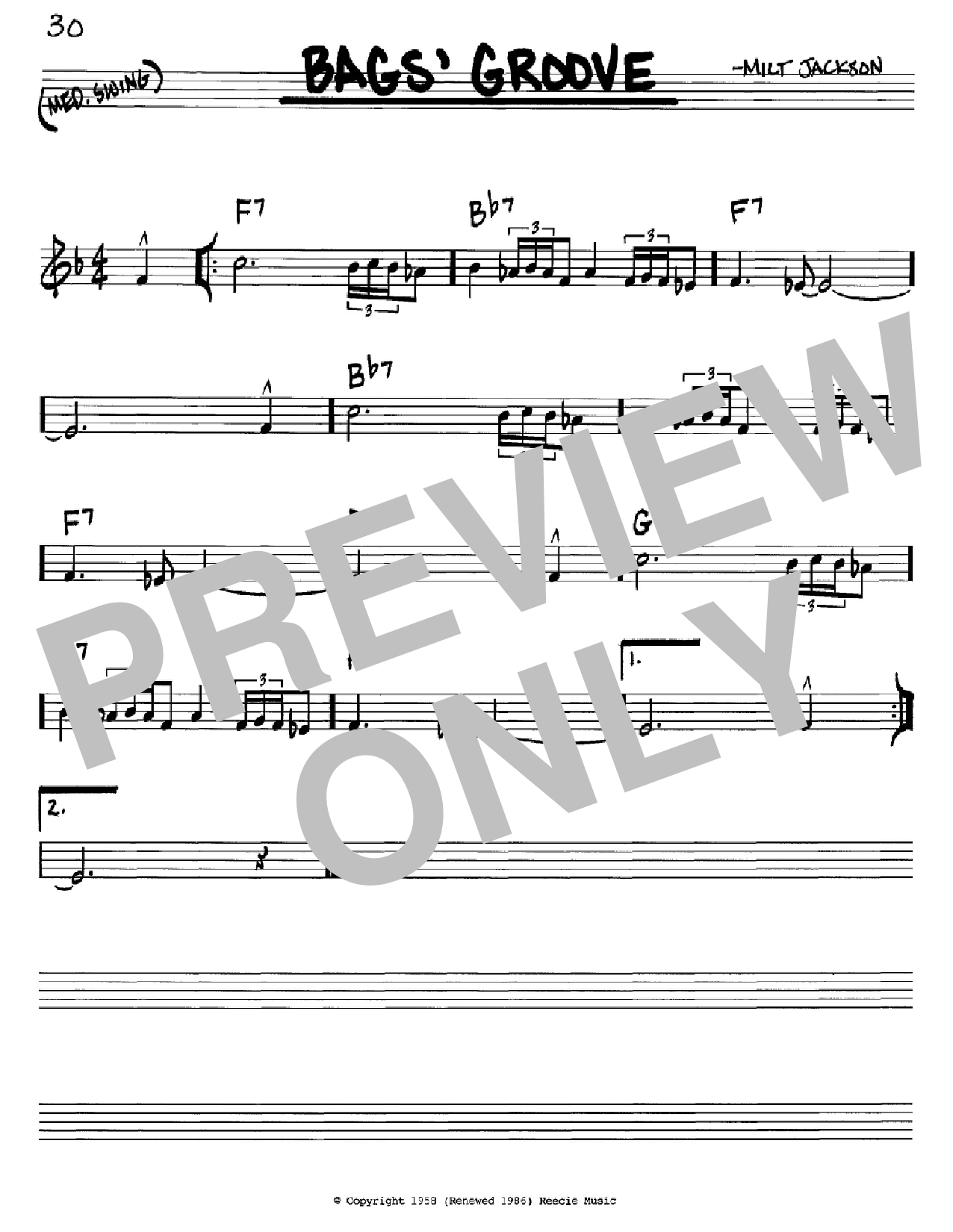 Milt Jackson Bags' Groove sheet music notes and chords arranged for Vibraphone Solo