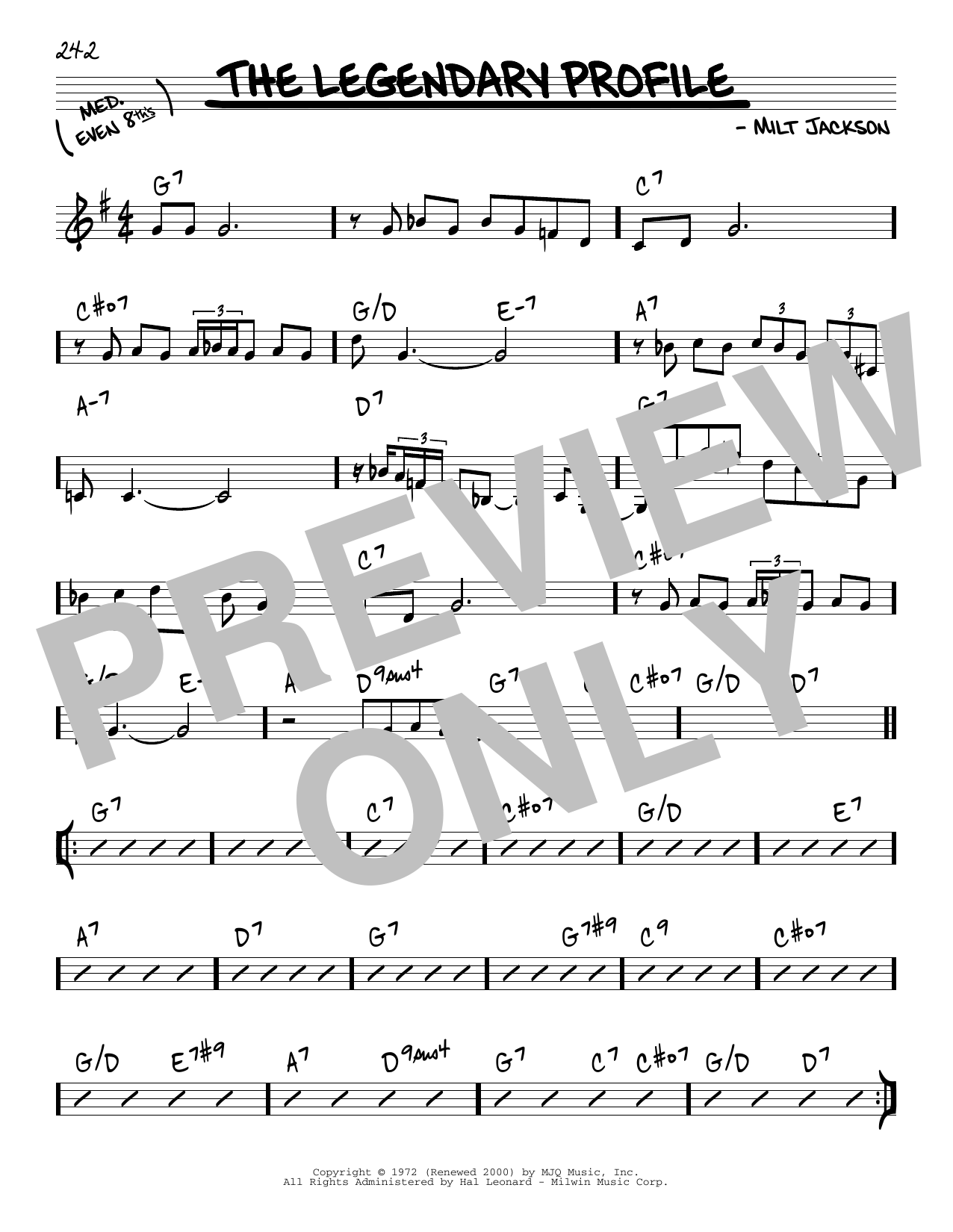 Milt Jackson The Legendary Profile sheet music notes and chords arranged for Real Book – Melody & Chords