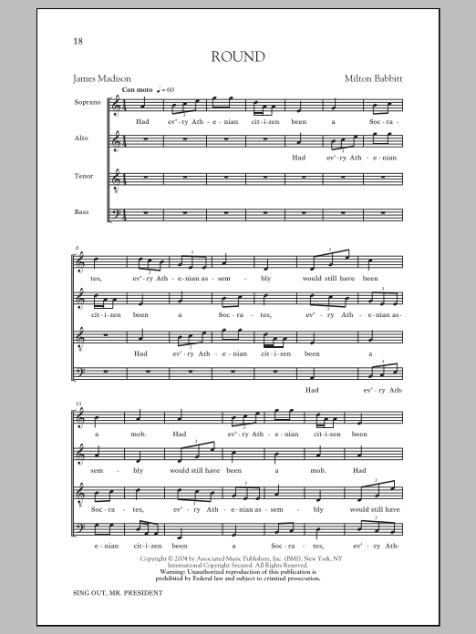 Milton Babbitt Round sheet music notes and chords arranged for SATB Choir