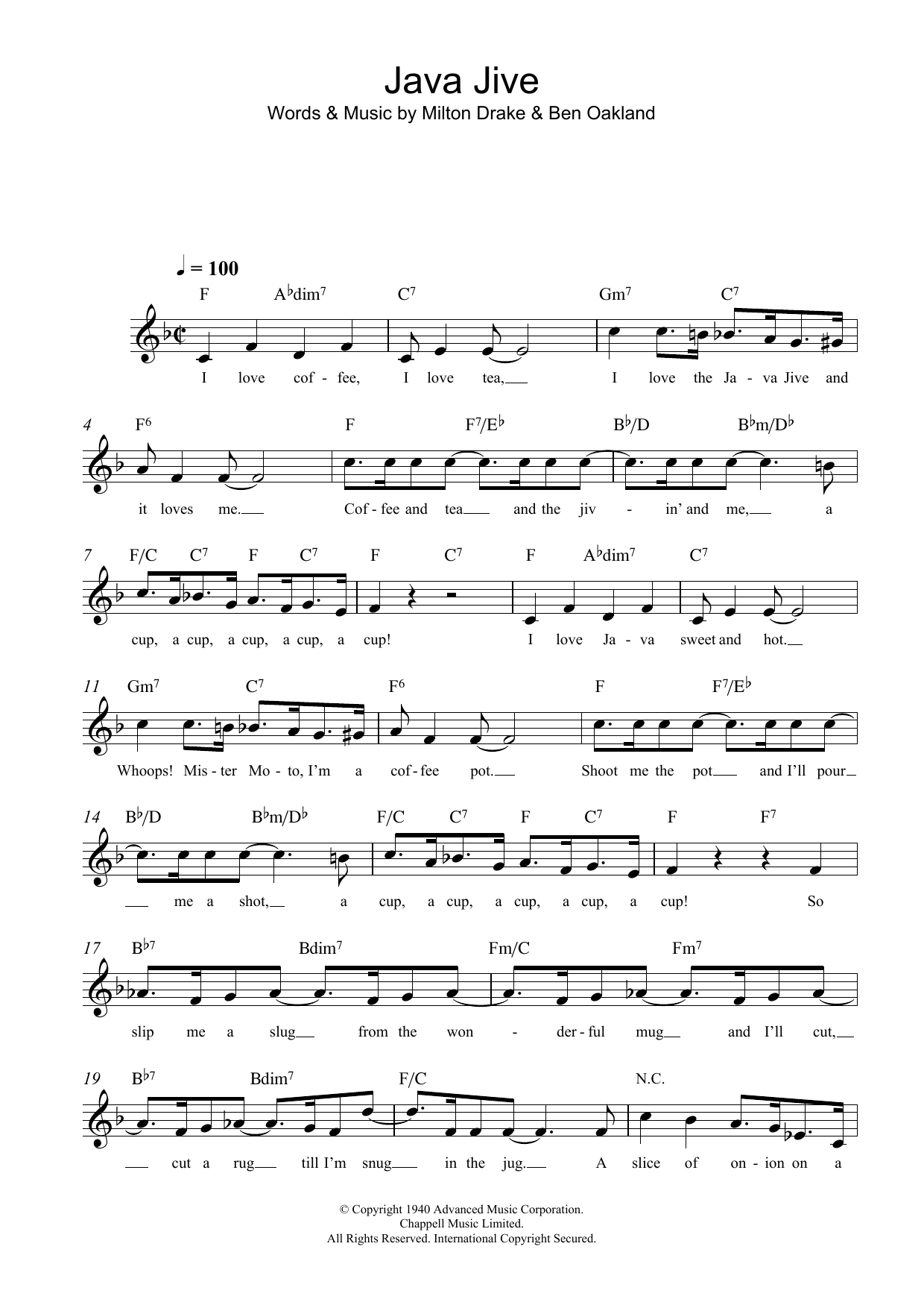 Milton Drake Java Jive sheet music notes and chords arranged for Lead Sheet / Fake Book