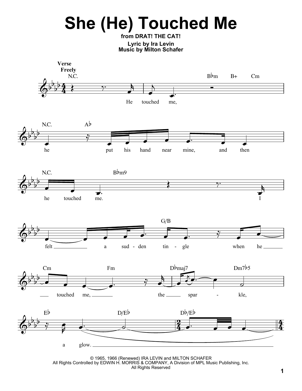 Milton Schafer She (He) Touched Me sheet music notes and chords arranged for Lead Sheet / Fake Book