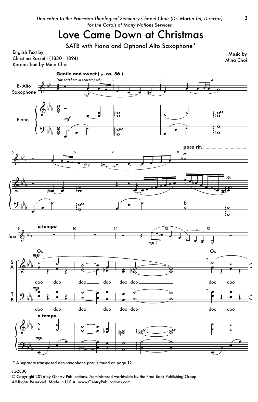Mina Choi Love Came Down at Christmas sheet music notes and chords arranged for SATB Choir
