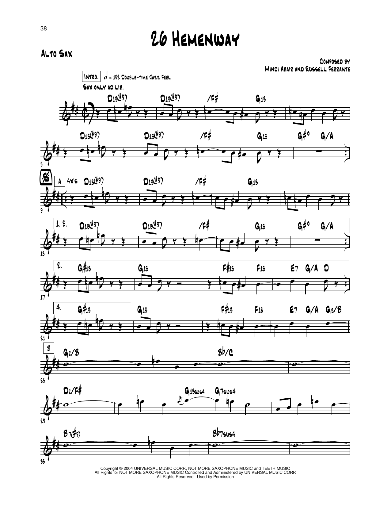 Mindi Abair 26 Hemenway sheet music notes and chords arranged for Alto Sax Transcription