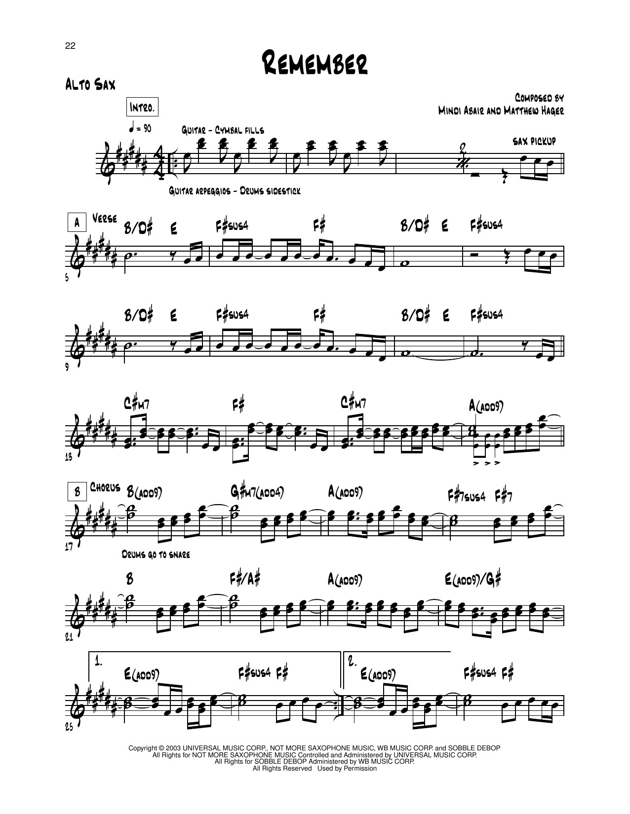 Mindi Abair Remember sheet music notes and chords arranged for Alto Sax Transcription