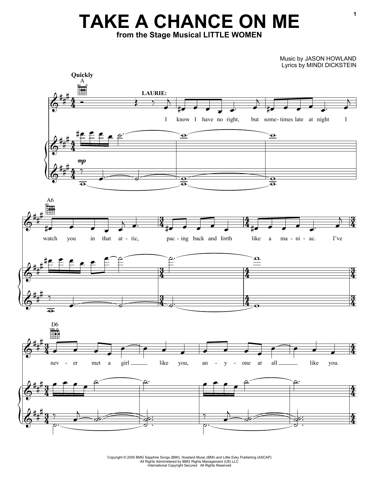 Mindi Dickstein and Jason Howland Take A Chance On Me (from Little Women - The Musical) sheet music notes and chords arranged for Vocal Pro + Piano/Guitar