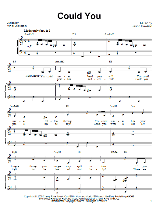 Mindi Dickstein Could You sheet music notes and chords arranged for Piano, Vocal & Guitar Chords (Right-Hand Melody)