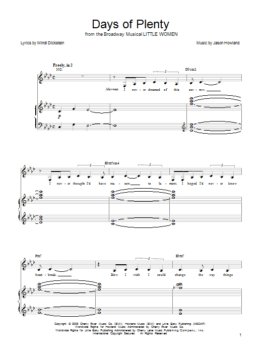 Mindi Dickstein Days Of Plenty sheet music notes and chords arranged for Piano, Vocal & Guitar Chords (Right-Hand Melody)