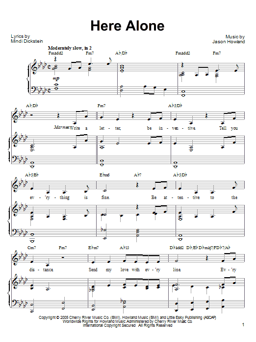 Mindi Dickstein Here Alone sheet music notes and chords arranged for Piano, Vocal & Guitar Chords (Right-Hand Melody)
