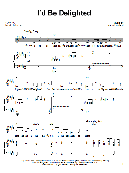 Mindi Dickstein I'd Be Delighted sheet music notes and chords arranged for Piano, Vocal & Guitar Chords (Right-Hand Melody)