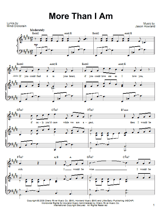 Mindi Dickstein More Than I Am sheet music notes and chords arranged for Piano, Vocal & Guitar Chords (Right-Hand Melody)