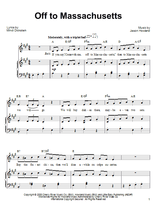 Mindi Dickstein Off To Massachusetts sheet music notes and chords arranged for Piano, Vocal & Guitar Chords (Right-Hand Melody)