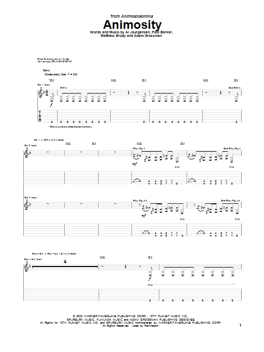 Ministry Animosity sheet music notes and chords arranged for Guitar Tab