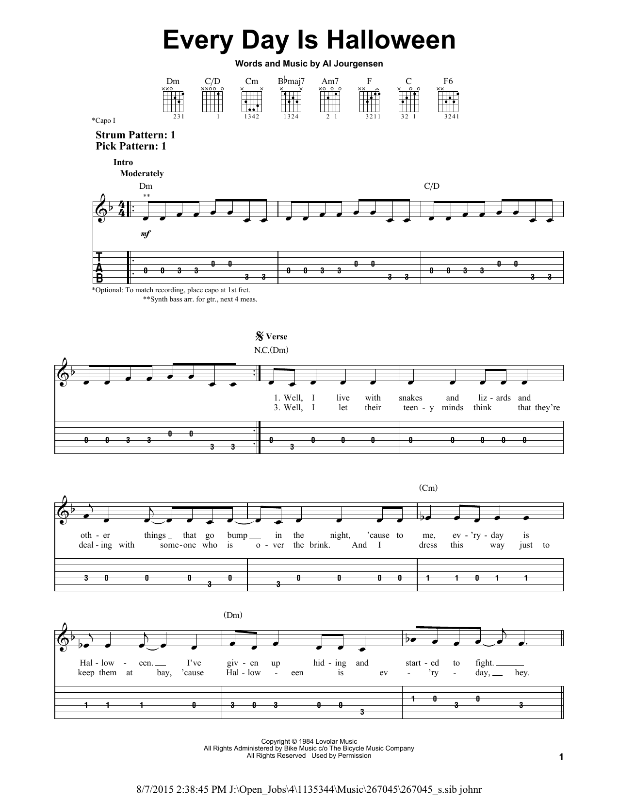 Ministry Every Day Is Halloween sheet music notes and chords arranged for Easy Guitar Tab