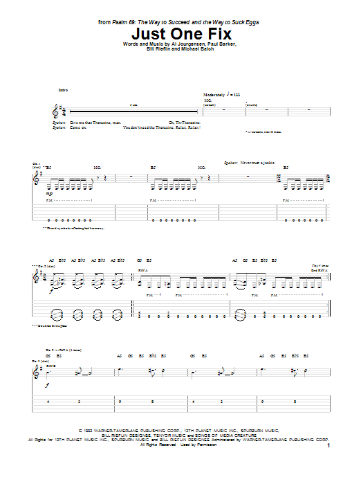 Ministry Just One Fix sheet music notes and chords arranged for Guitar Tab