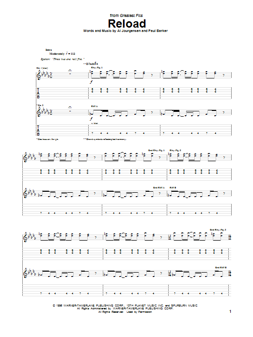 Ministry Reload sheet music notes and chords arranged for Guitar Tab